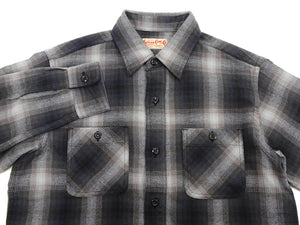 Sugar Cane Men's Long Sleeve Ombre Plaid Work Shirt - 100% Cotton Twill, One-Wash, Made in Japan (SC29561 119 Black)