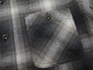 Sugar Cane Men's Long Sleeve Ombre Plaid Work Shirt - 100% Cotton Twill, One-Wash, Made in Japan (SC29561 119 Black)