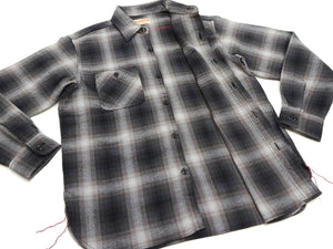 Sugar Cane Men's Long Sleeve Ombre Plaid Work Shirt - 100% Cotton Twill, One-Wash, Made in Japan (SC29561 119 Black)