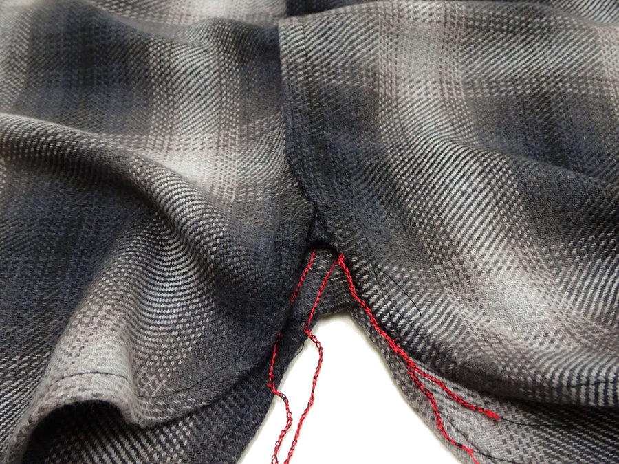 Sugar Cane Men's Long Sleeve Ombre Plaid Work Shirt - 100% Cotton Twill, One-Wash, Made in Japan (SC29561 119 Black)