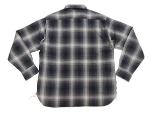 Sugar Cane Men's Long Sleeve Ombre Plaid Work Shirt - 100% Cotton Twill, One-Wash, Made in Japan (SC29561 119 Black)
