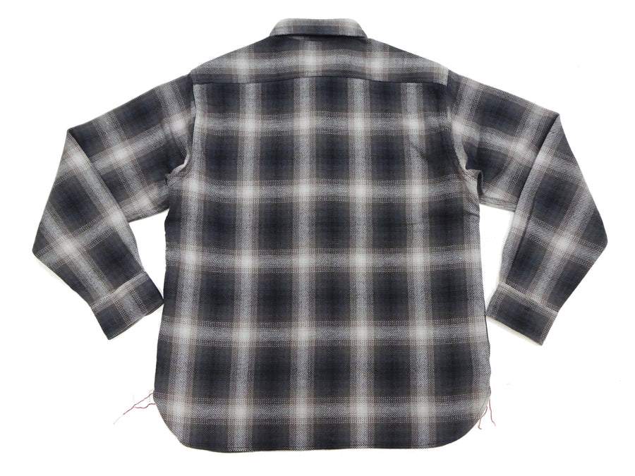 Sugar Cane Men's Long Sleeve Ombre Plaid Work Shirt - 100% Cotton Twill, One-Wash, Made in Japan (SC29561 119 Black)