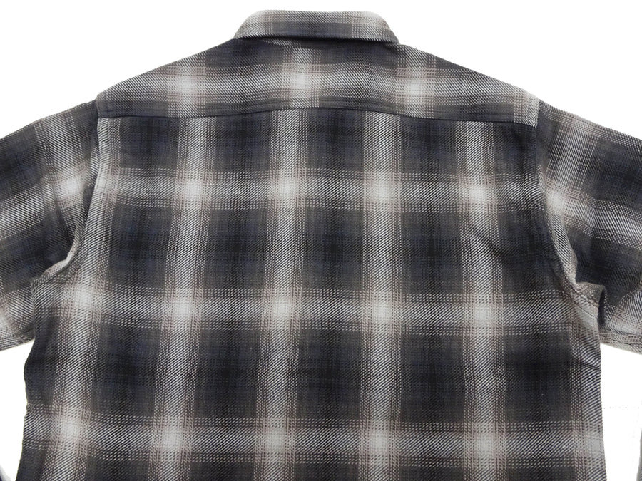 Sugar Cane Men's Long Sleeve Ombre Plaid Work Shirt - 100% Cotton Twill, One-Wash, Made in Japan (SC29561 119 Black)