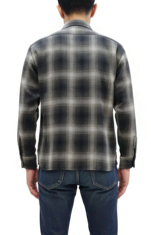 Sugar Cane Men's Long Sleeve Ombre Plaid Work Shirt - 100% Cotton Twill, One-Wash, Made in Japan (SC29561 119 Black)