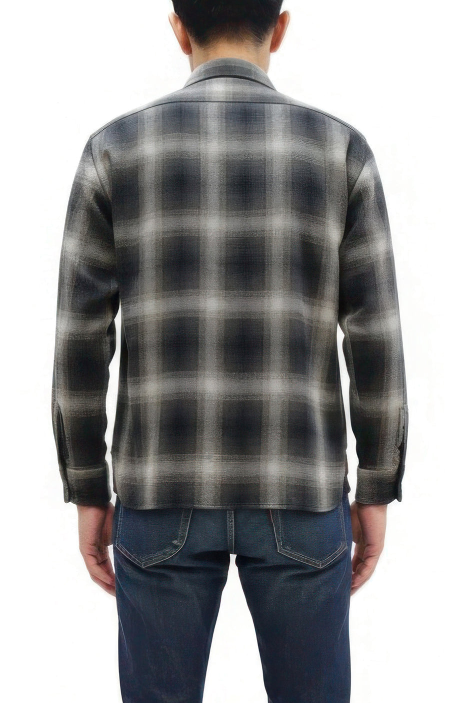 Sugar Cane Men's Long Sleeve Ombre Plaid Work Shirt - 100% Cotton Twill, One-Wash, Made in Japan (SC29561 119 Black)