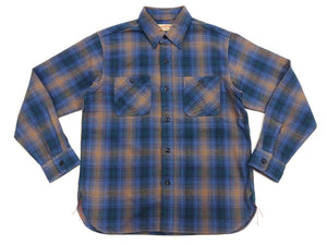 Sugar Cane Men's Long Sleeve Ombre Plaid Work Shirt - 100% Cotton Twill, One-Wash, Made in Japan (SC29561 125 Blue)