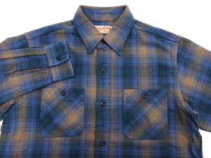Sugar Cane Men's Long Sleeve Ombre Plaid Work Shirt - 100% Cotton Twill, One-Wash, Made in Japan (SC29561 125 Blue)