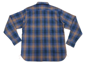 Sugar Cane Men's Long Sleeve Ombre Plaid Work Shirt - 100% Cotton Twill, One-Wash, Made in Japan (SC29561 125 Blue)