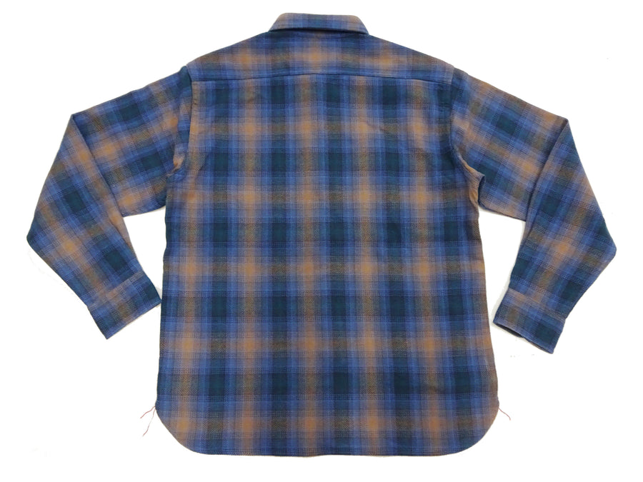 Sugar Cane Men's Long Sleeve Ombre Plaid Work Shirt - 100% Cotton Twill, One-Wash, Made in Japan (SC29561 125 Blue)