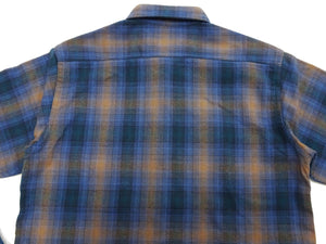 Sugar Cane Men's Long Sleeve Ombre Plaid Work Shirt - 100% Cotton Twill, One-Wash, Made in Japan (SC29561 125 Blue)