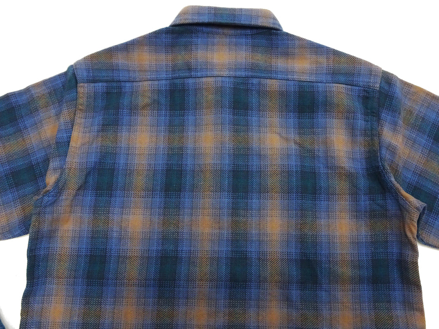 Sugar Cane Men's Long Sleeve Ombre Plaid Work Shirt - 100% Cotton Twill, One-Wash, Made in Japan (SC29561 125 Blue)