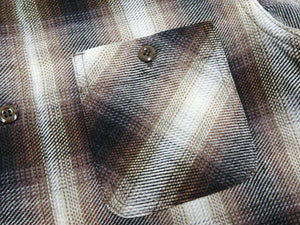 Sugar Cane Men's Long Sleeve Ombre Plaid Work Shirt - 100% Cotton Twill, One-Wash, Made in Japan (SC29561 138 Brown)
