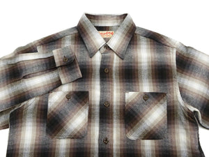 Sugar Cane Men's Long Sleeve Ombre Plaid Work Shirt - 100% Cotton Twill, One-Wash, Made in Japan (SC29561 138 Brown)