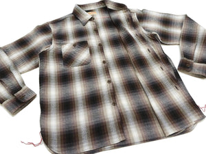 Sugar Cane Men's Long Sleeve Ombre Plaid Work Shirt - 100% Cotton Twill, One-Wash, Made in Japan (SC29561 138 Brown)