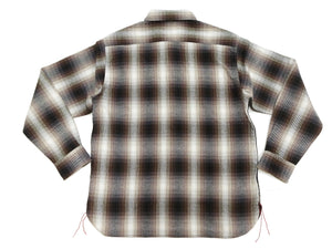 Sugar Cane Men's Long Sleeve Ombre Plaid Work Shirt - 100% Cotton Twill, One-Wash, Made in Japan (SC29561 138 Brown)