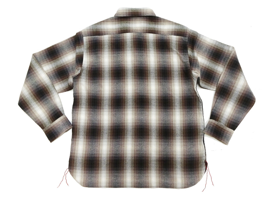 Sugar Cane Men's Long Sleeve Ombre Plaid Work Shirt - 100% Cotton Twill, One-Wash, Made in Japan (SC29561 138 Brown)