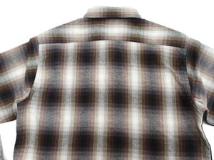 Sugar Cane Men's Long Sleeve Ombre Plaid Work Shirt - 100% Cotton Twill, One-Wash, Made in Japan (SC29561 138 Brown)