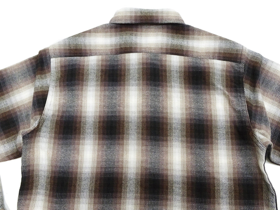 Sugar Cane Men's Long Sleeve Ombre Plaid Work Shirt - 100% Cotton Twill, One-Wash, Made in Japan (SC29561 138 Brown)