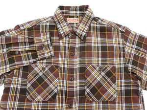 Sugar Cane Men's Long Sleeve Plaid Work Shirt - 100% Cotton Twill, One-Wash, Made in Japan (SC29564 138 Brown)