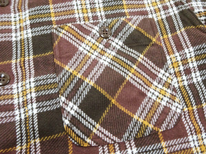 Sugar Cane Men's Long Sleeve Plaid Work Shirt - 100% Cotton Twill, One-Wash, Made in Japan (SC29564 138 Brown)