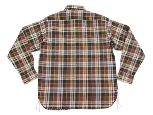 Sugar Cane Men's Long Sleeve Plaid Work Shirt - 100% Cotton Twill, One-Wash, Made in Japan (SC29564 138 Brown)