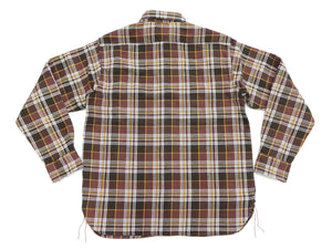 Sugar Cane Men's Long Sleeve Plaid Work Shirt - 100% Cotton Twill, One-Wash, Made in Japan (SC29564 138 Brown)