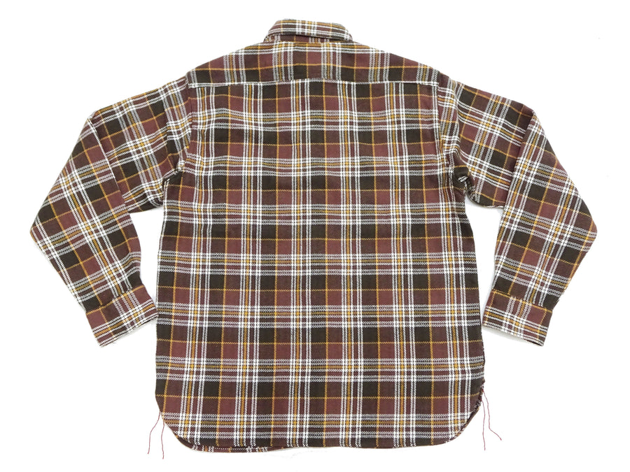 Sugar Cane Men's Long Sleeve Plaid Work Shirt - 100% Cotton Twill, One-Wash, Made in Japan (SC29564 138 Brown)