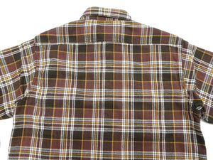 Sugar Cane Men's Long Sleeve Plaid Work Shirt - 100% Cotton Twill, One-Wash, Made in Japan (SC29564 138 Brown)