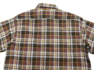 Sugar Cane Men's Long Sleeve Plaid Work Shirt - 100% Cotton Twill, One-Wash, Made in Japan (SC29564 138 Brown)