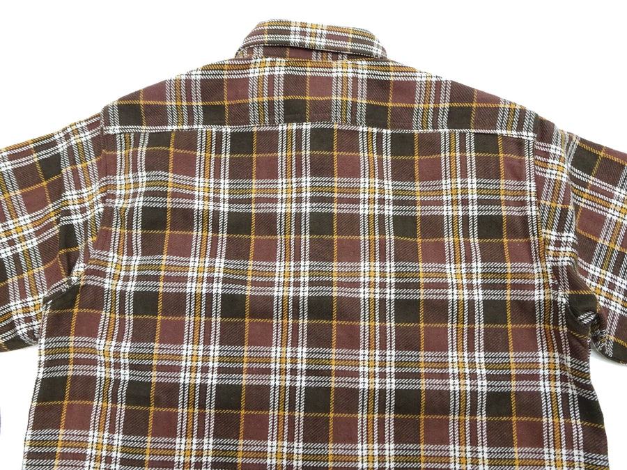 Sugar Cane Men's Long Sleeve Plaid Work Shirt - 100% Cotton Twill, One-Wash, Made in Japan (SC29564 138 Brown)