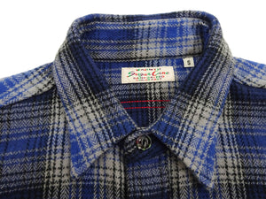 Sugar Cane Men's Vintage-Style Brushed Plaid Flannel Long-Sleeve Work Shirt - Fiction Romance Collection - 100% Cotton Herringbone Twill, Made in Japan (SC29584 128 Navy Blue)