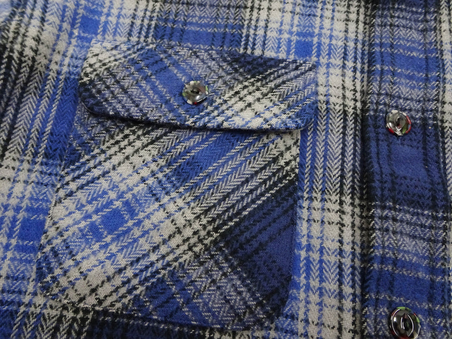 Sugar Cane Men's Vintage-Style Brushed Plaid Flannel Long-Sleeve Work Shirt - Fiction Romance Collection - 100% Cotton Herringbone Twill, Made in Japan (SC29584 128 Navy Blue)