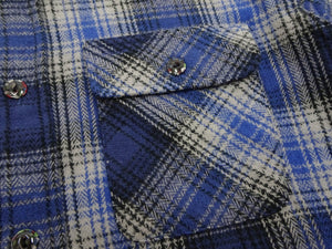 Sugar Cane Men's Vintage-Style Brushed Plaid Flannel Long-Sleeve Work Shirt - Fiction Romance Collection - 100% Cotton Herringbone Twill, Made in Japan (SC29584 128 Navy Blue)