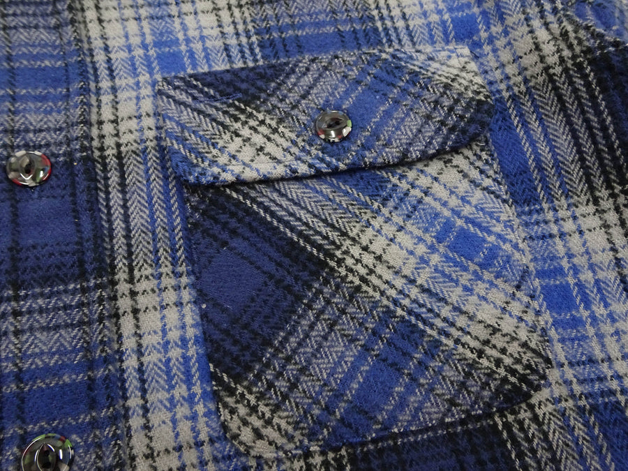 Sugar Cane Men's Vintage-Style Brushed Plaid Flannel Long-Sleeve Work Shirt - Fiction Romance Collection - 100% Cotton Herringbone Twill, Made in Japan (SC29584 128 Navy Blue)