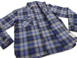 Sugar Cane Men's Vintage-Style Brushed Plaid Flannel Long-Sleeve Work Shirt - Fiction Romance Collection - 100% Cotton Herringbone Twill, Made in Japan (SC29584 128 Navy Blue)