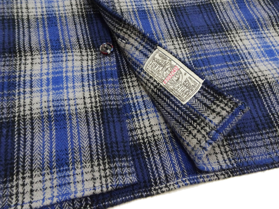 Sugar Cane Men's Vintage-Style Brushed Plaid Flannel Long-Sleeve Work Shirt - Fiction Romance Collection - 100% Cotton Herringbone Twill, Made in Japan (SC29584 128 Navy Blue)