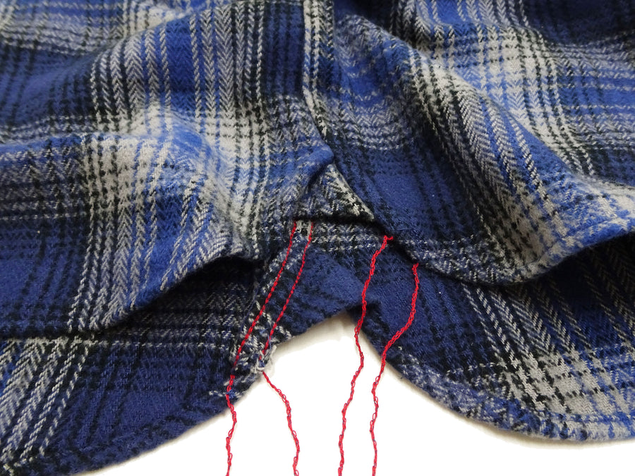 Sugar Cane Men's Vintage-Style Brushed Plaid Flannel Long-Sleeve Work Shirt - Fiction Romance Collection - 100% Cotton Herringbone Twill, Made in Japan (SC29584 128 Navy Blue)