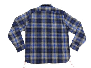 Sugar Cane Men's Vintage-Style Brushed Plaid Flannel Long-Sleeve Work Shirt - Fiction Romance Collection - 100% Cotton Herringbone Twill, Made in Japan (SC29584 128 Navy Blue)