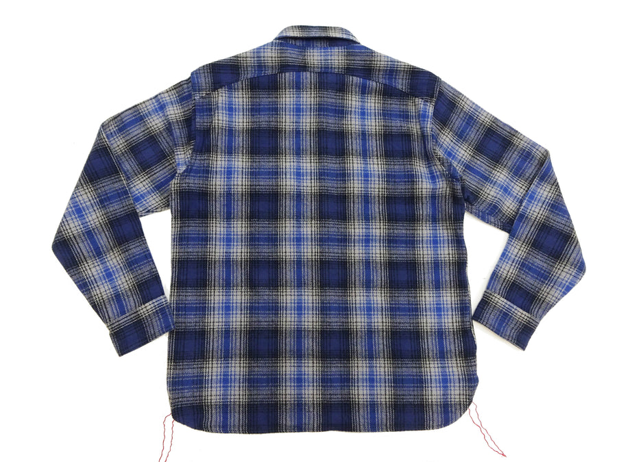 Sugar Cane Men's Vintage-Style Brushed Plaid Flannel Long-Sleeve Work Shirt - Fiction Romance Collection - 100% Cotton Herringbone Twill, Made in Japan (SC29584 128 Navy Blue)