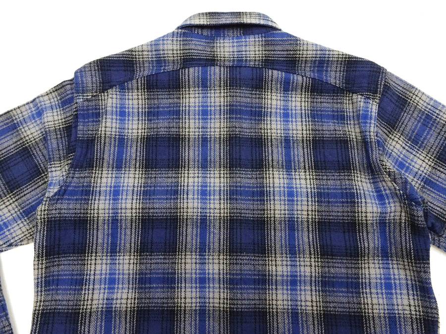 Sugar Cane Men's Vintage-Style Brushed Plaid Flannel Long-Sleeve Work Shirt - Fiction Romance Collection - 100% Cotton Herringbone Twill, Made in Japan (SC29584 128 Navy Blue)