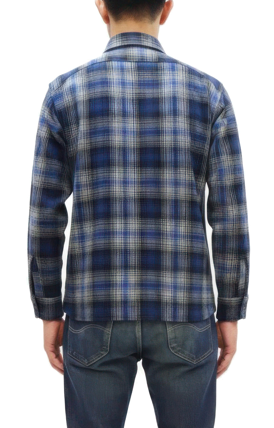 Sugar Cane Men's Vintage-Style Brushed Plaid Flannel Long-Sleeve Work Shirt - Fiction Romance Collection - 100% Cotton Herringbone Twill, Made in Japan (SC29584 128 Navy Blue)