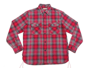 Sugar Cane Men's Vintage-Style Brushed Plaid Flannel Long-Sleeve Work Shirt - Fiction Romance Collection - 100% Cotton Herringbone Twill, Made in Japan (SC29584 165 Red)