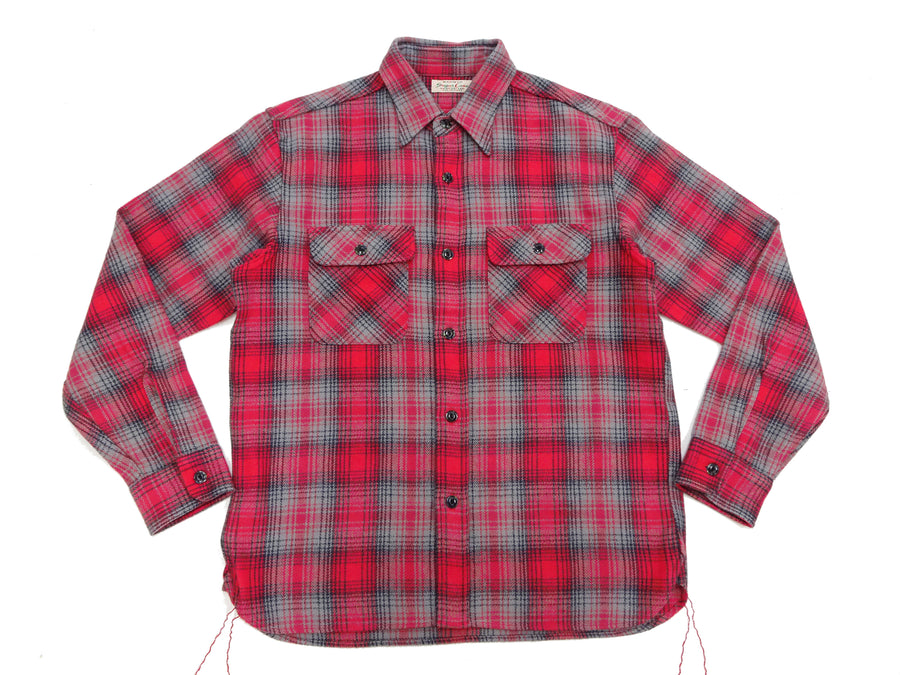 Sugar Cane Men's Vintage-Style Brushed Plaid Flannel Long-Sleeve Work Shirt - Fiction Romance Collection - 100% Cotton Herringbone Twill, Made in Japan (SC29584 165 Red)