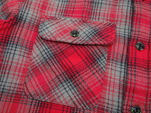 Sugar Cane Men's Vintage-Style Brushed Plaid Flannel Long-Sleeve Work Shirt - Fiction Romance Collection - 100% Cotton Herringbone Twill, Made in Japan (SC29584 165 Red)