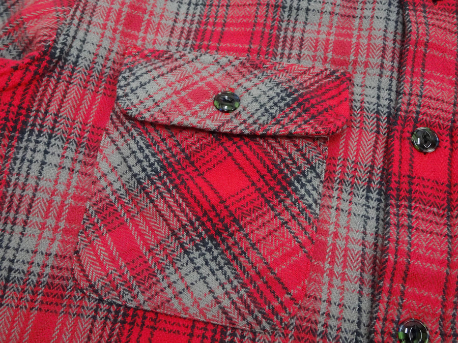 Sugar Cane Men's Vintage-Style Brushed Plaid Flannel Long-Sleeve Work Shirt - Fiction Romance Collection - 100% Cotton Herringbone Twill, Made in Japan (SC29584 165 Red)