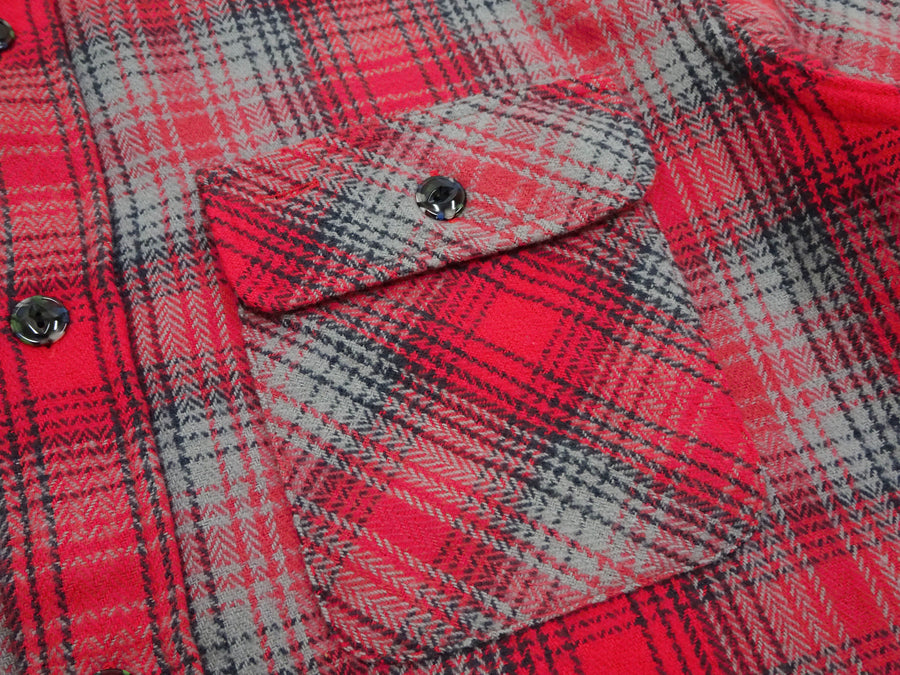 Sugar Cane Men's Vintage-Style Brushed Plaid Flannel Long-Sleeve Work Shirt - Fiction Romance Collection - 100% Cotton Herringbone Twill, Made in Japan (SC29584 165 Red)