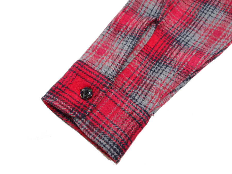 Sugar Cane Men's Vintage-Style Brushed Plaid Flannel Long-Sleeve Work Shirt - Fiction Romance Collection - 100% Cotton Herringbone Twill, Made in Japan (SC29584 165 Red)