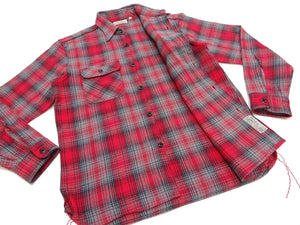 Sugar Cane Men's Vintage-Style Brushed Plaid Flannel Long-Sleeve Work Shirt - Fiction Romance Collection - 100% Cotton Herringbone Twill, Made in Japan (SC29584 165 Red)