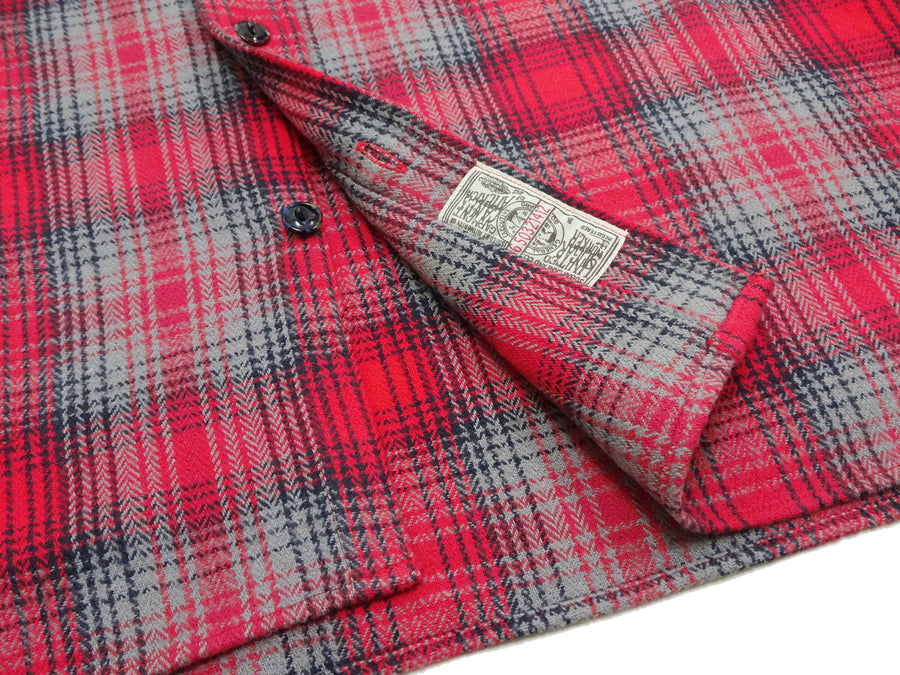 Sugar Cane Men's Vintage-Style Brushed Plaid Flannel Long-Sleeve Work Shirt - Fiction Romance Collection - 100% Cotton Herringbone Twill, Made in Japan (SC29584 165 Red)