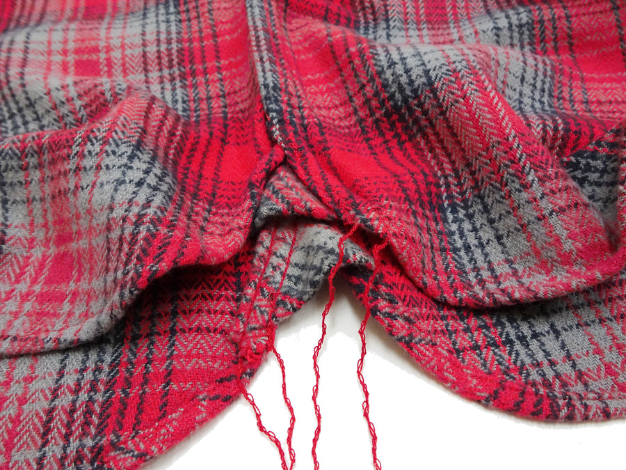 Sugar Cane Men's Vintage-Style Brushed Plaid Flannel Long-Sleeve Work Shirt - Fiction Romance Collection - 100% Cotton Herringbone Twill, Made in Japan (SC29584 165 Red)